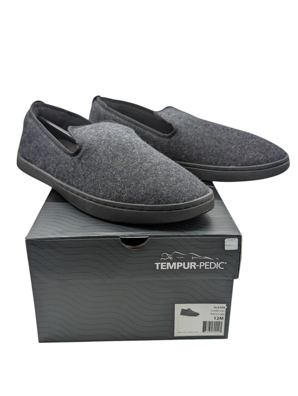 Tempur-Pedic Mens Size 9 Slater Charcoal Moccasin Slippers Shoes TP6157-005 NEW